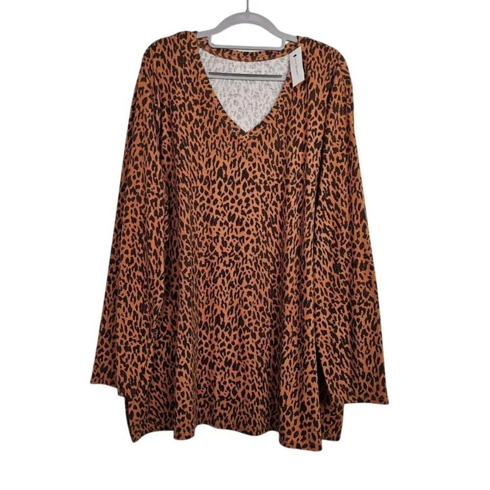 NWT LANE BRYANT Tunic Top BROWN ANIMAL CHEETAH Print size 22/24 Casual Basic - Picture 1 of 9